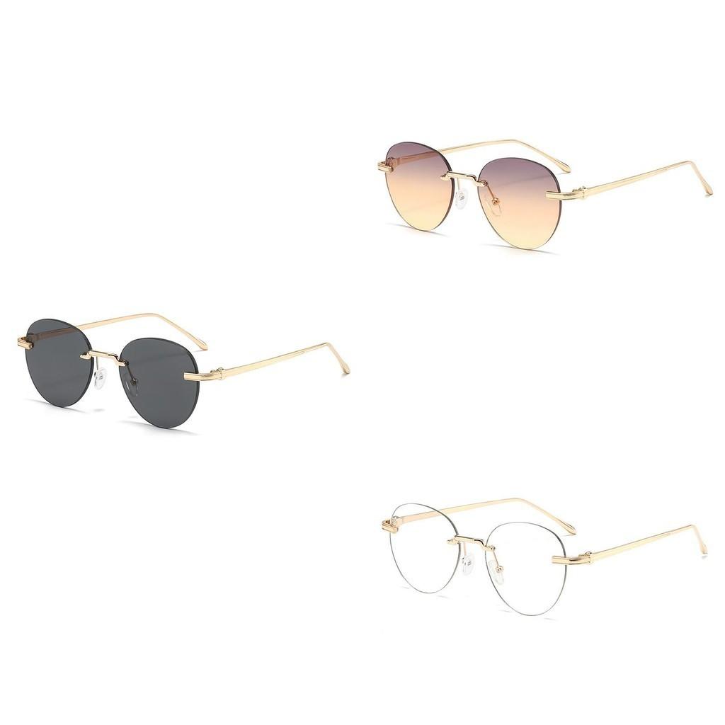 Classy Sunglasses Oval Metal Frame Lenses Uv  Summer Outdoor Protection Sun