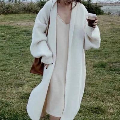Women Overcoat Solid Color Thickened Imitation Mink Fleece Knitted Cardigan Women's Long Over Knee Lazy Style Coat Loose Long Sweater Coat Streetwear