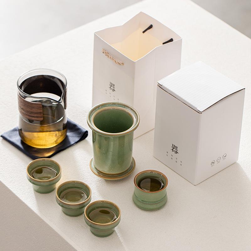 Creative Ceramic Bamboo Teacup Imitation Green Bamboo Kung Fu Tea Set Tea Cup Master Cup Household Green Landscape Bamboo Cup