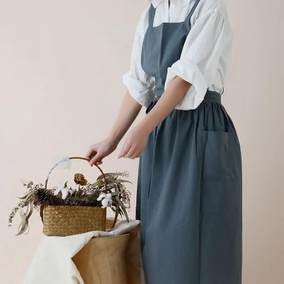 Brief Nordic Wind Pleated Skirt Cotton Linen Apron Women Girls Vintage Apron Gardening Works Cross Back Pinafore Dress