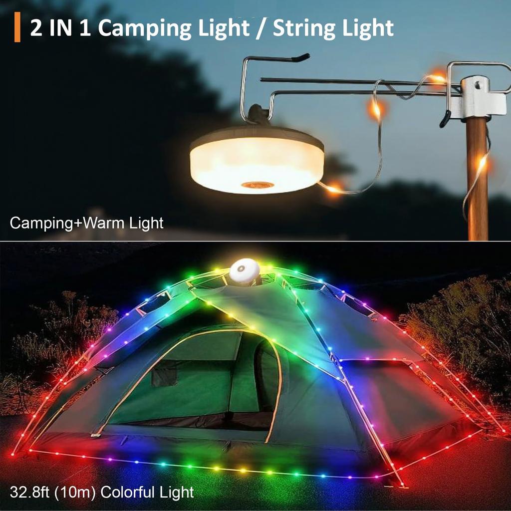 Outdoor String Lights, Rechargeable Portable with 8 Lighting Modes