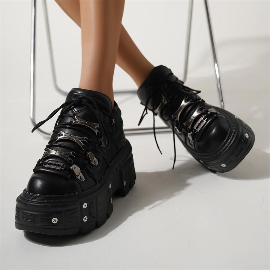 Punk Style Women Thick Bottom Shoes For Woman's Lace-Up Round Toe Man Platform Sneakers Ladies Dad Shoes Gothic Ankle Boots