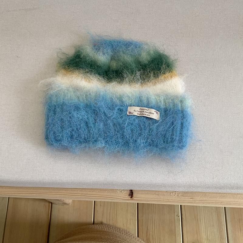 Thick Woolen Knitted Scarf Autumn Winter Rainbow Color Block Striped Versatile Anti-Cold Shoulder Wrap Scarf