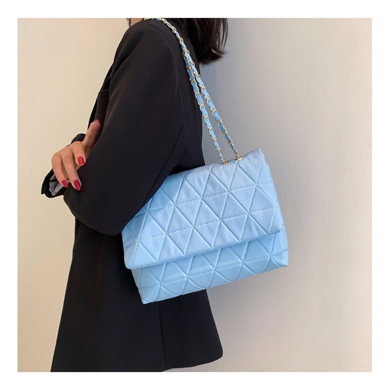 Popular large-capacity bags, new Korean version of trendy fashion diamond shoulder bag PU chain hand carry tote bag women's bag