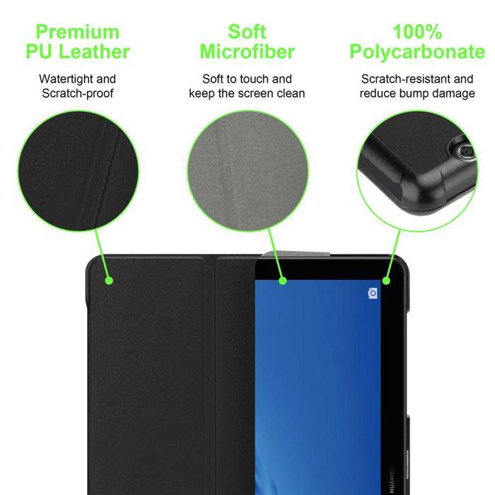Coque pour Huawei MediaPad T5 10 (10.1 Zoll) Etui en NOIR SATIN Case Cover Tablette Protection Housse Portefeuille Wallet