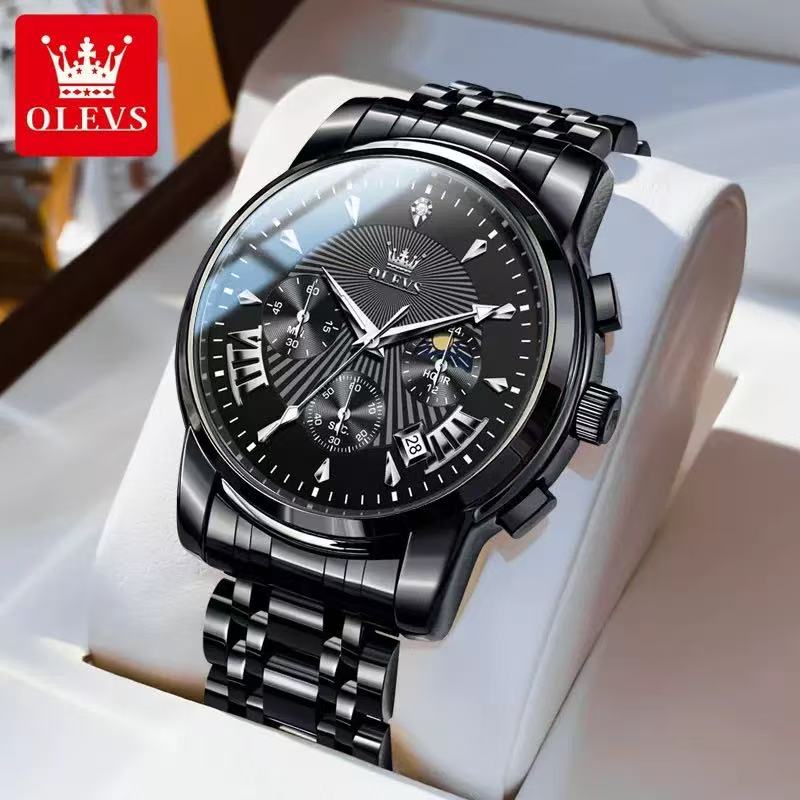 OLEVS Marken-Herrenuhr, multifunktionale, modische Quarzuhr, neue wasserdichte Quarzuhr mit Stahlgürtel