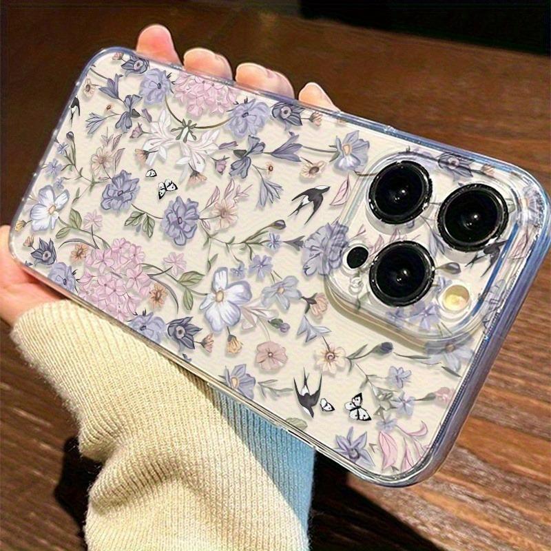 Custodia per Telefono Trasparente con Foro Fine e Stampa Floreale Viola, Adatta per Telefoni Serie iPhone 17, 16, 15, Plus, Pro, Max—Utilizzabile come Regalo