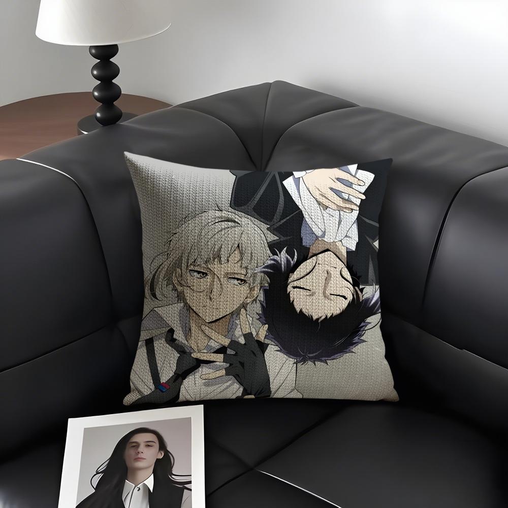 

BBunGo SStray Dogs Anime Cushion Cover Natural Linen Organic Fabric DoubleSided Printing Sofa Home Decor Gift Pillow Case 30x30cm