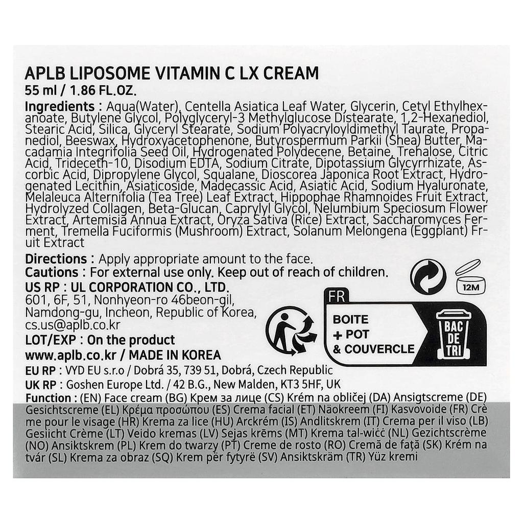 APLB, Liposomal Vitamin C LX Cream, 55ml (1.86 fl oz)