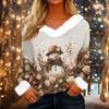 Women's Fashionable Casual V-Neck Christmas Print Long-Sleeved Top