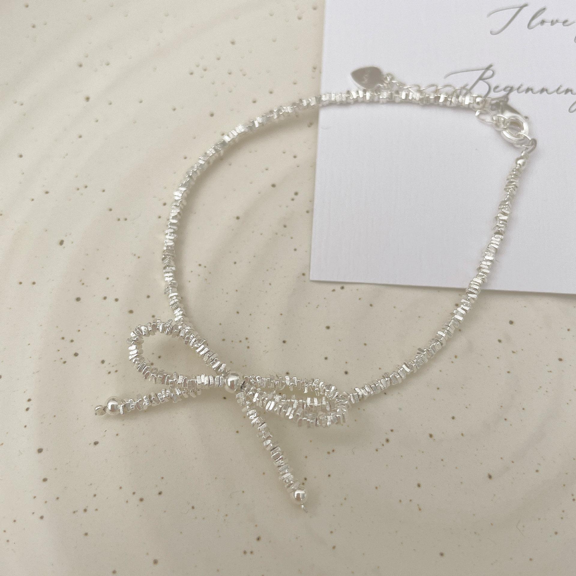 Korean version S925 silver Korean version niche design broken silver bow bracelet hand jewelry 925 silver