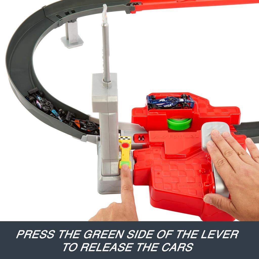 Hot Wheels Formula Sprint Race Circuit Vehicle Toy F1 Playset with 3 Mini Ages 4 and JDY15 1® Cars, Up, Multi-Purpose,