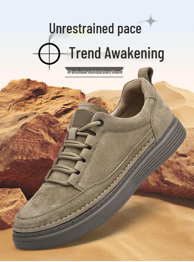 Men's Trendy British Casual Leather Sports Board Shoes, Retro Workwear Style