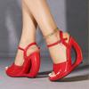 Summer Fashion Design Open Toe  High Heels Sandals Women Patent Leather Buckle Strap Hollow Banquet Party Shoes