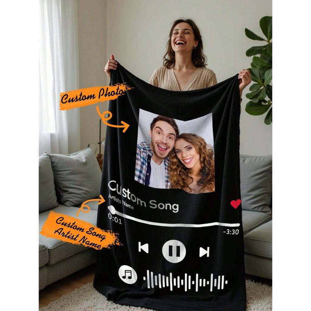 1PC of Customized Personalized Blanket Favourite Song DIY Flannel Blanket Customized Photos Soft and Warm Gift Blankets