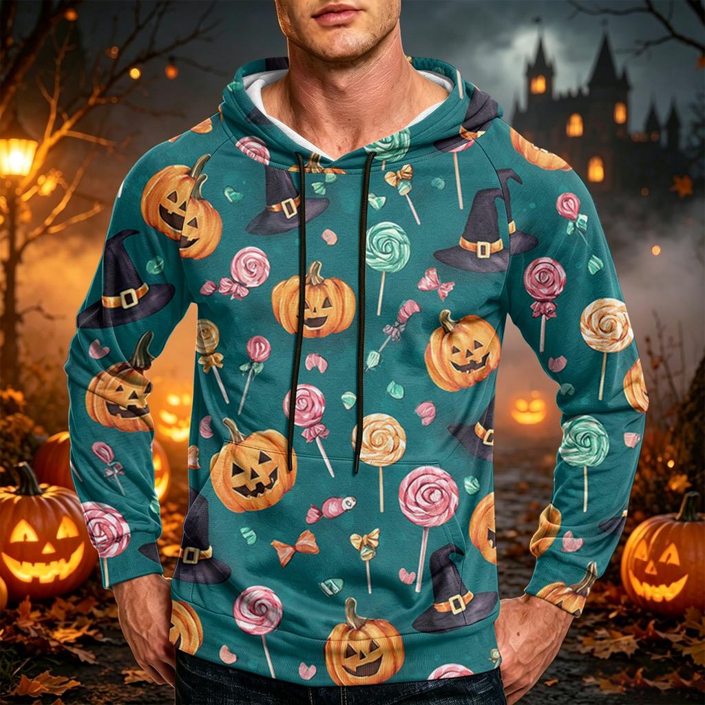 Men's Casual Loose Fit Printed Hoodie with Kangaroo Pocket and Drawstring for Everyday Wear