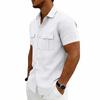 Men S American Casual Loose Short Sleeve Linen Work Shirt With Double Pockets