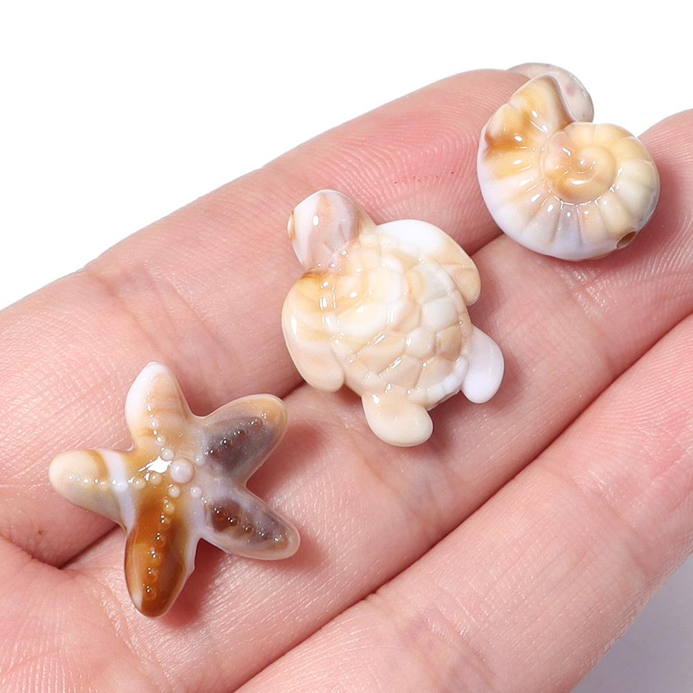 50pcs Ocean Series Acrylic Beads Beige Brown Seastar Seaturtle Conch Loose Beads For Jewelry Making Bracelet Necklace Keychain