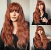 ALAN EATON Brown Highlight Long Wave Wigs for Women Synthetic Wig with Bangs Ombre Mixed Color Natural Looking Hair for Daily