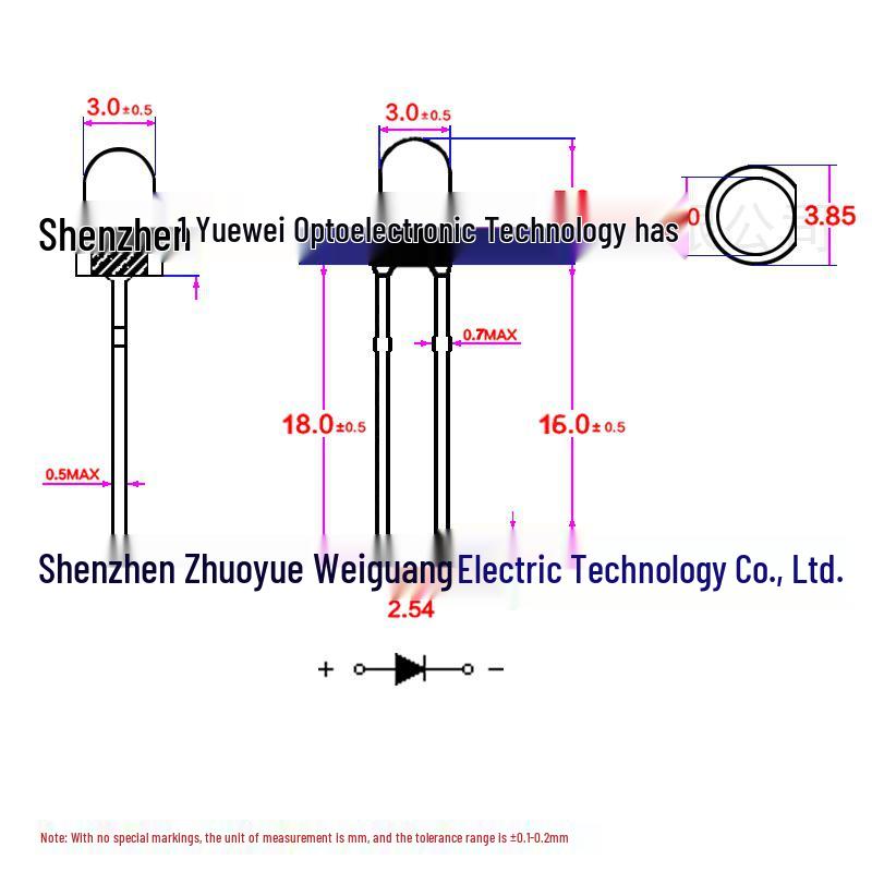 3mm Round Head LED Lamp Beads - High Brightness, Blue, Red, Green, White Emitting Diodes