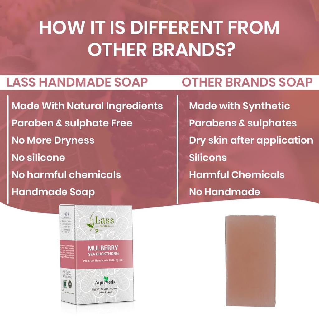 Lass Natural Mulberry & Sea-Buckthorn Bath Soap | For Brightening & Even Skin Tone, 125gm x 3 - (Pack of 3)