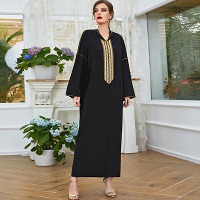 Middle Eastern Muslim Women's Embroidered Hooded Robe Loose Casual Long Ethnic Style Dress