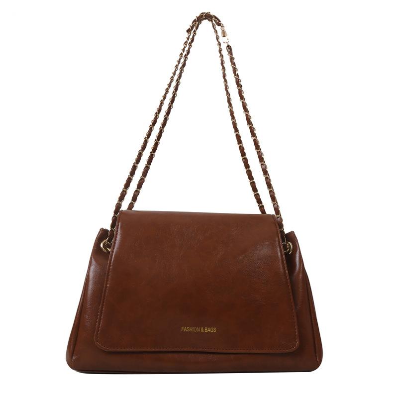 Large Capacity Solid Color New Fashion Retro 2025 Winter Chain Casual Texture Shoulder Crossbody Tote Women's Bag