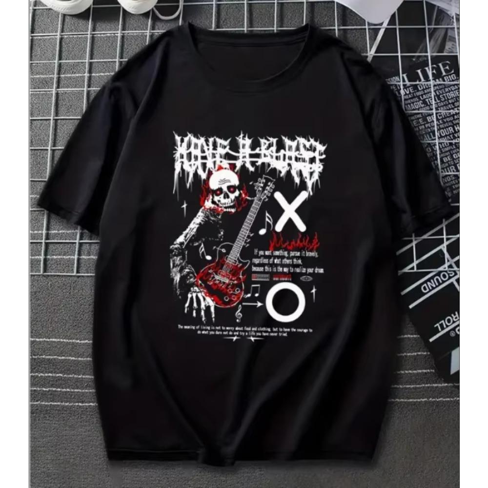 High Quality Cotton Men's Short-sleeved Fashion Hip-hop Rock Retro T-shirt Summer Oversized Crew Neck Top Unisex