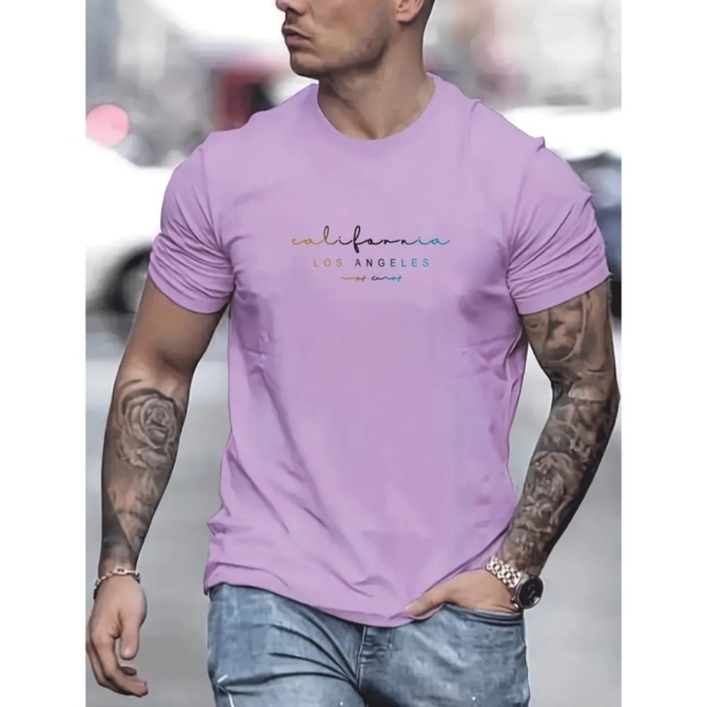 Summer Simple Colorful Letter Print T-shirt Top Breathable Soft Men's O-neck Short Sleeve 2024 Outdoor Sports T-shirts Clothing