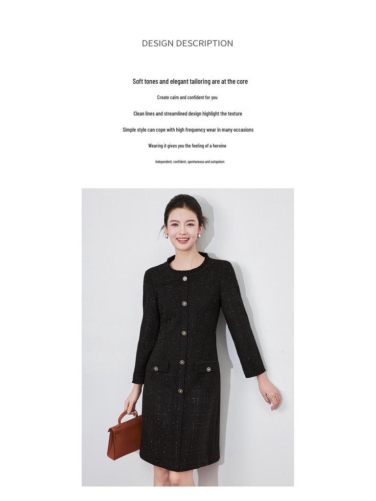 Rochie Nanyou din Tweed cu Dantelă Exquisită – Toamnă/Iarnă