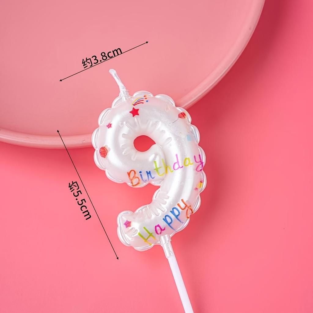 1pc White Number 0-9 Candle Balloon-Shaped Birthday Party Cake Decoration Children Adult Birthday Party Decor Festival Supplies