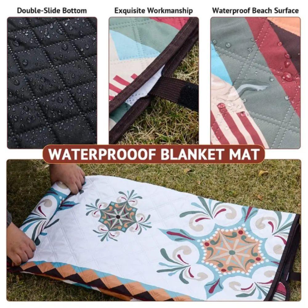Carrying Handle Beach Blanket Large Size Outdoor Picnic Mat Boho Style Portable Blanket  Camping