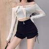 Women's Black High-Waist Drawstring Shorts - Summer 2025 Versatile Sexy Fashion