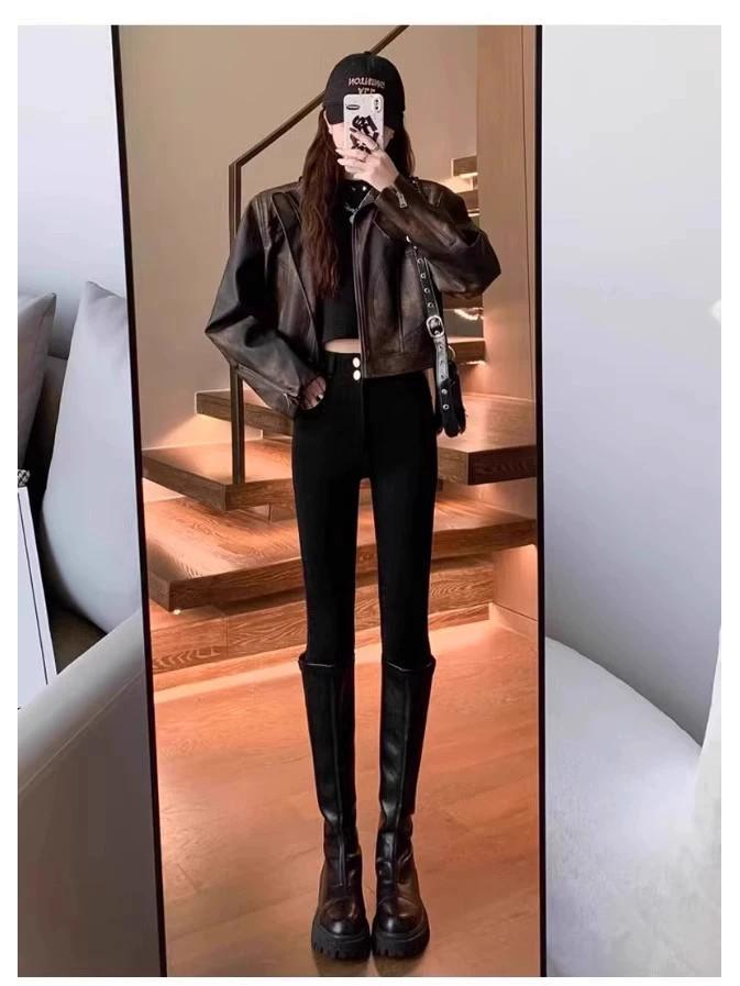 Women's High-Waisted Fleece-Lined Skinny Pants for Winter 2025 - Perfect for Sports & Yoga