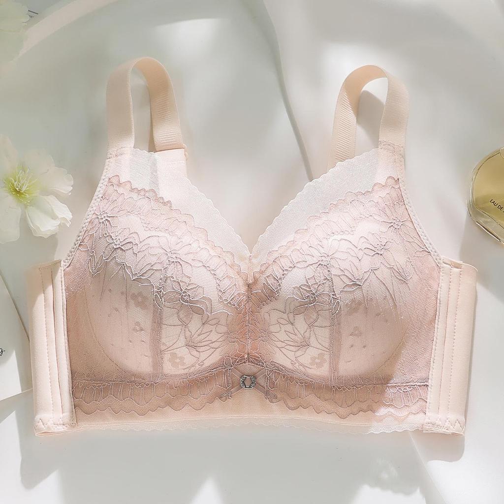 Elegant Cartoon Lace Bra for Women - Small Bust Lift, Side Support, Anti-Sagging, Wire-Free Design