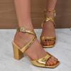 Size 35-43 Gold/Silver Womens Sandals Summer New Square Head Sexy Peep Toe Buckle Strap Slingback Thick High Heel Banquet Shoes