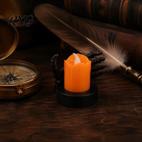 Vintage Brown Skeleton Decor Halloween Candle Light, LED Hand Decoration with Flickering Decorative Horror Prop Flame, Spooky Tabletop for Party