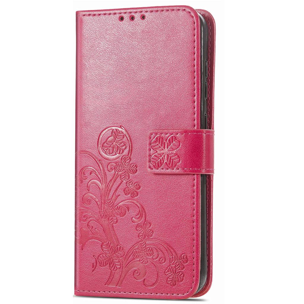 Leather Wallet Flip Case for VIVO V70 FE V60 V50 V40 V30 V29 V29E V50E V27E Lite Pro SE Embossed Clover Floral Design