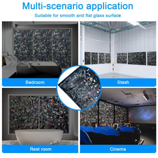 3D Black Rainbow Window Blackout Film Privacy Protection Sun Blocking Window Tint Blind Reusable Home Office Bathroom Glass Covering Cling