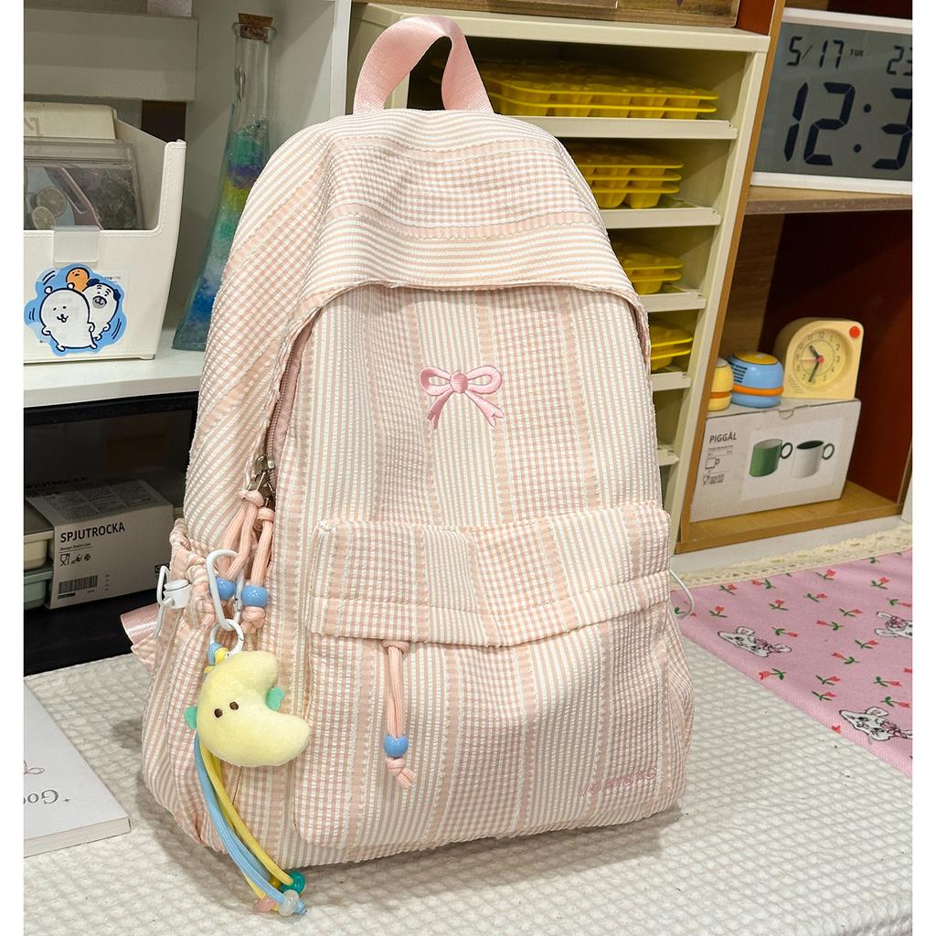 Schoolbag Korean simple plaid backpack casual versatile lightweight high school students ins schoolbag class commuter travel backpack