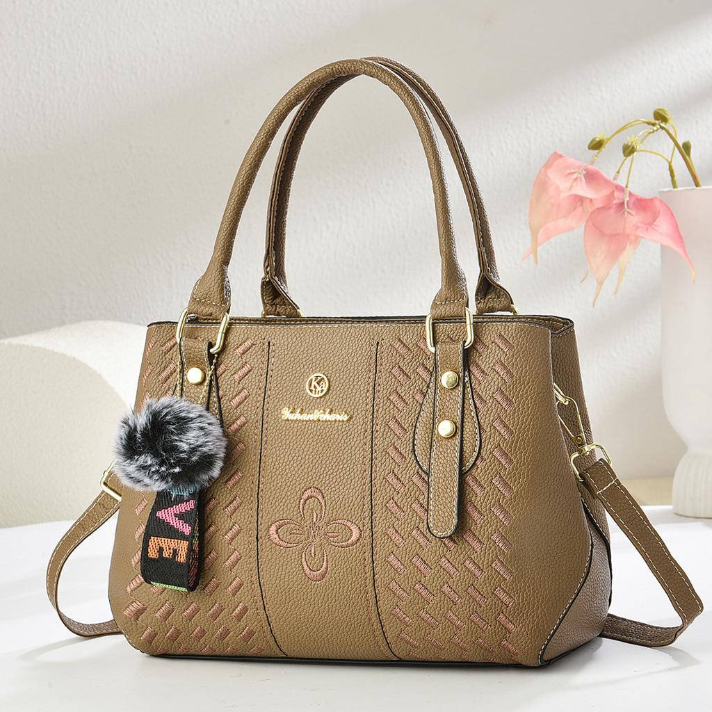 Japanese Style Exquisite Embroidered Ladies Handbag, Fashion Multiway Shoulder Crossbody Bag With Cute Plush Ornament