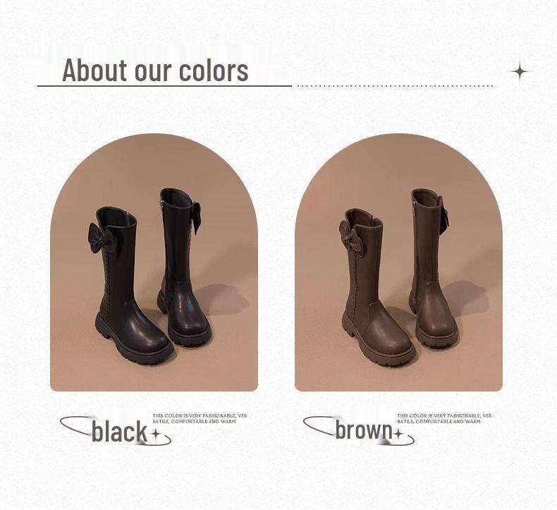 Girls' 2025 Autumn/Winter British Style High-Top Leather Boots, Fleece-Lined, Versatile and Stylish