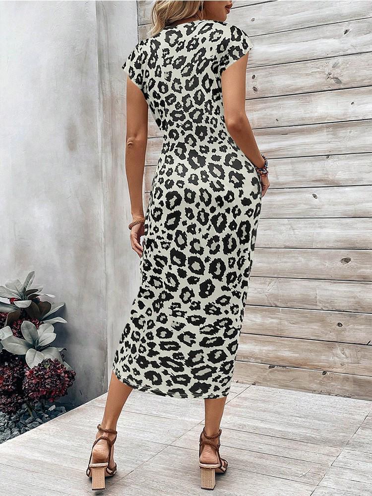 2025 Elegant Striped Short Sleeve Round Neck Waist Tie Summer Dress for Women