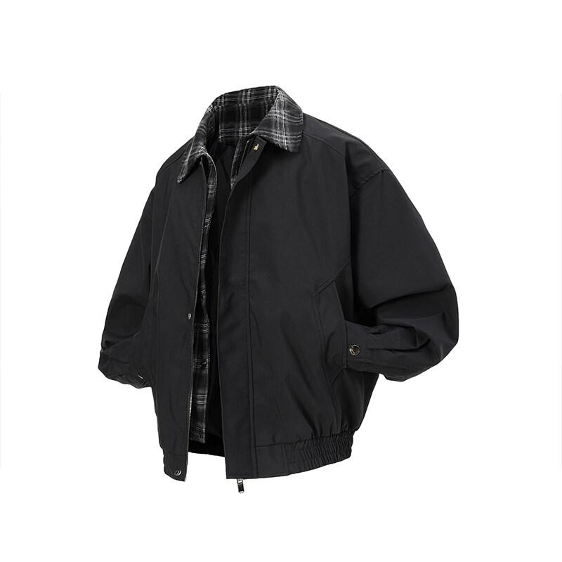 New Arrival Men's Fake-Two Piece Jacket Spring Fashion Plaid Patchwork Zipper Coat Casual Turn-Down Collar Outdoor Daily Jackets