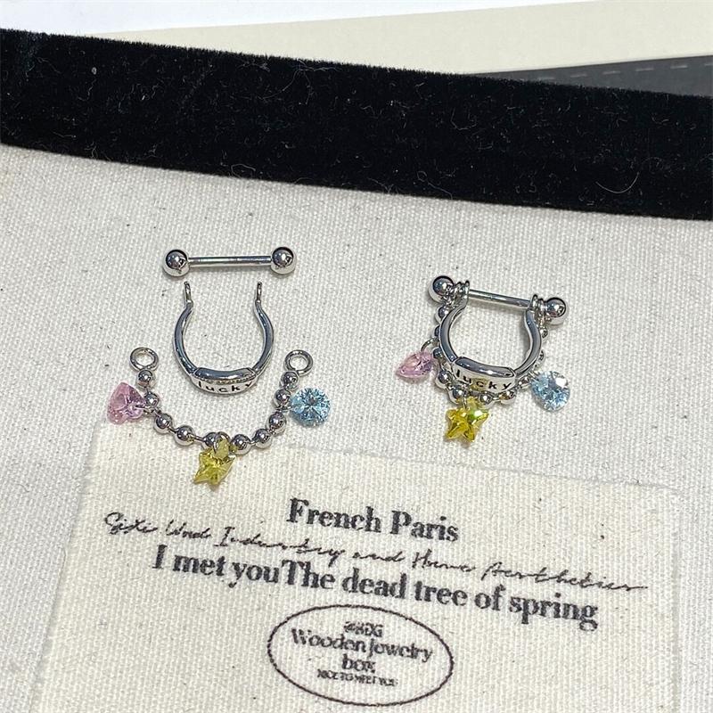 Star Chain Small Zircon Hoop Earrings for Women Stainless Steel Ear Bone Nail Earring New Trendy Body Piercing Accessorie