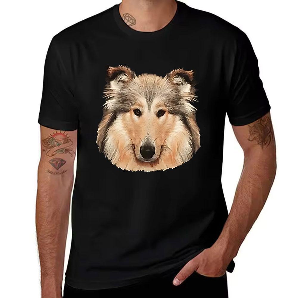 Unisexs Cotton Tshirt Classic Collie Dog Portrait Print Casual Crew Neck Short Sleeve Tee For Dog Lovers Daily Wear Top