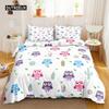 Owl Duvet Cover Set Cartoon Comforter Cover Happy Birthday Theme Bedding Set Cute Bird Polyester Quilt Cover Twin Size for Kids