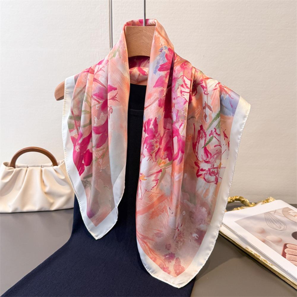 

Floral pattern Women Head Scarf Silk Material Satin Fabric Female Shawl Wrap 70cm Square Shape Printed Square Scarf