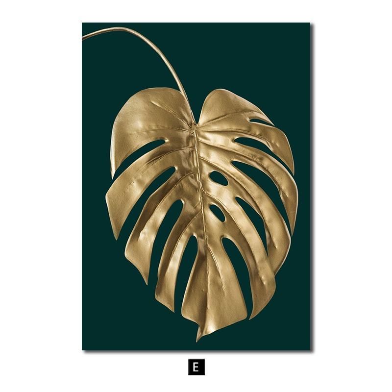 Modern Golden Green Plant Leaves Abstract Art Canvas Painting Nordic Posters and Prints Picture Living Room Home Decor Cuadros
