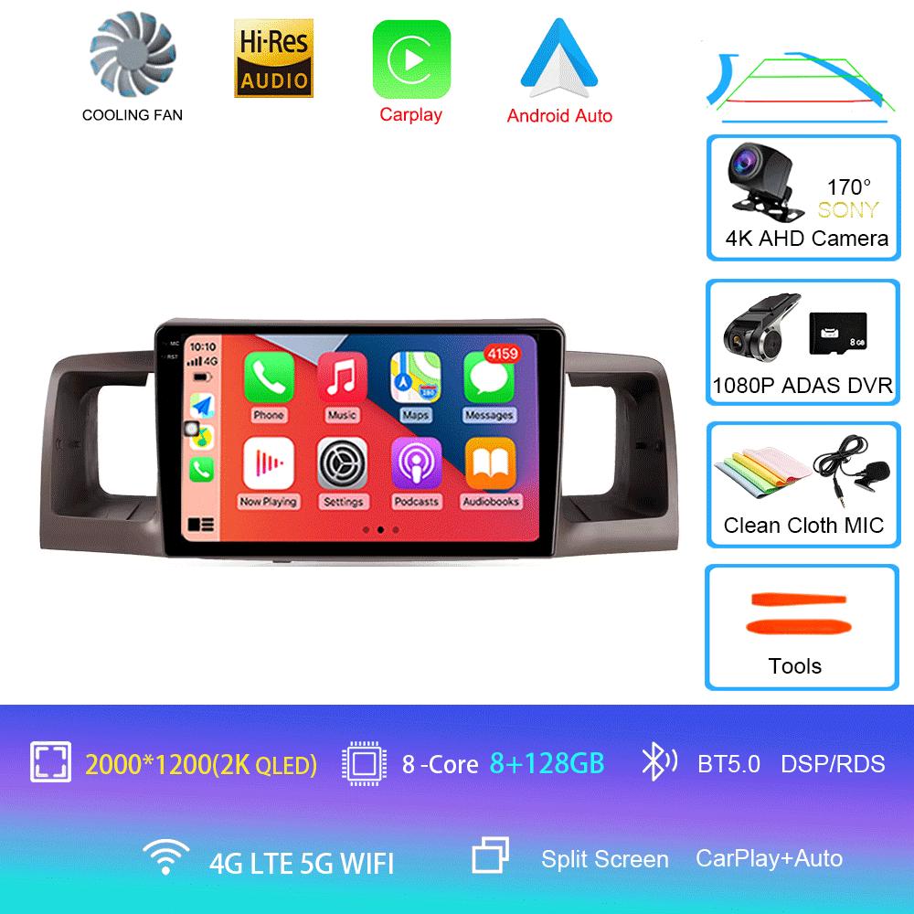 For Toyota Corolla E120 2000 - 2004 Car Radio Android 14 Carplay Multimedia Navigation Video DVD Autoradio Stereo 2din 4G+wifi